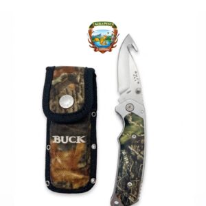 navaja Buck camuflada con estuche y destripador en la punta